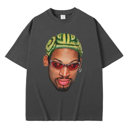 Dennis Rodman Zigzag Hair Print T-Shirt-Luxandluxy