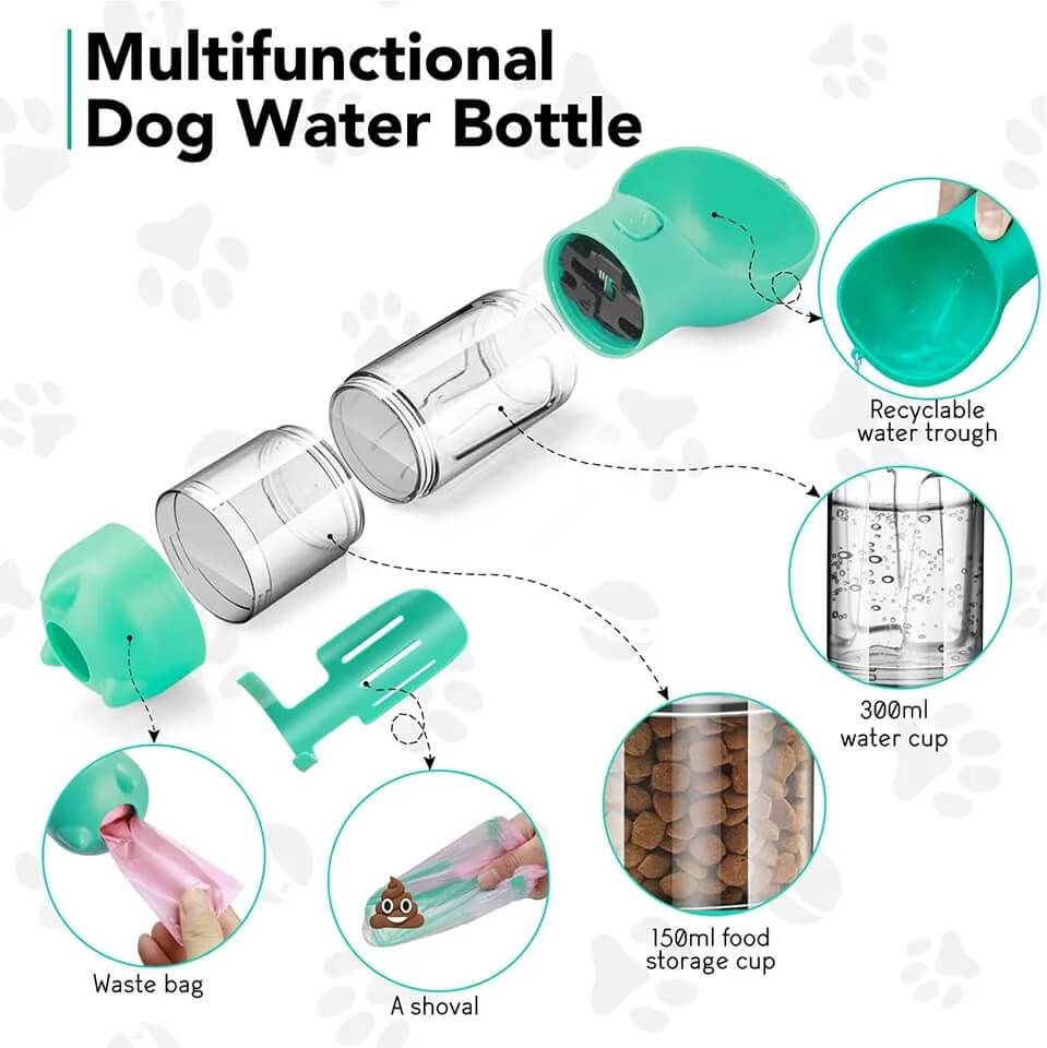 Dog Water Bottle, Food Bowl, Poop Dispenser Kit (4 Pack)-Luxandluxy