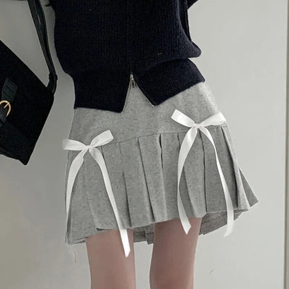 Double Bow Pleated Mini Skirt-Luxandluxy