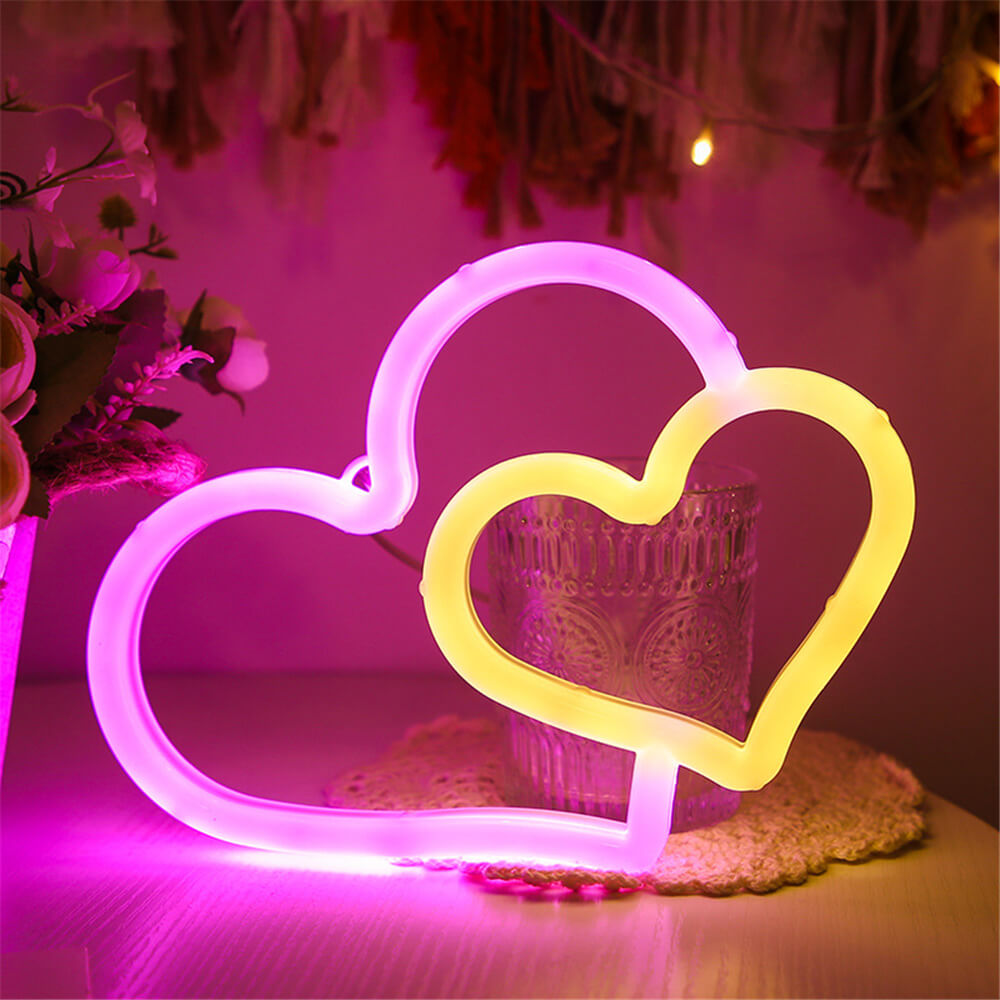 Double Heart Neon Light-Luxandluxy