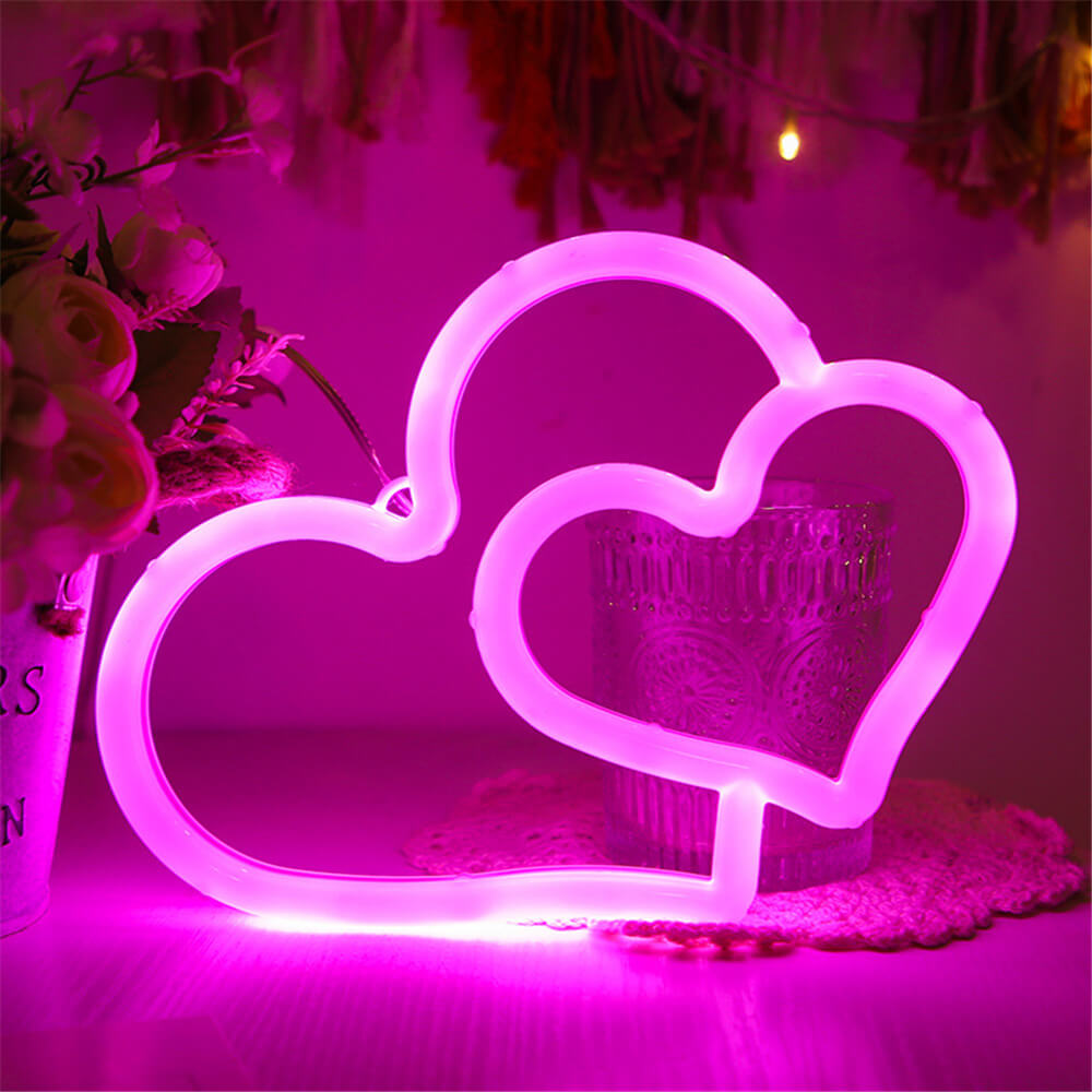 Double Heart Neon Light-Luxandluxy