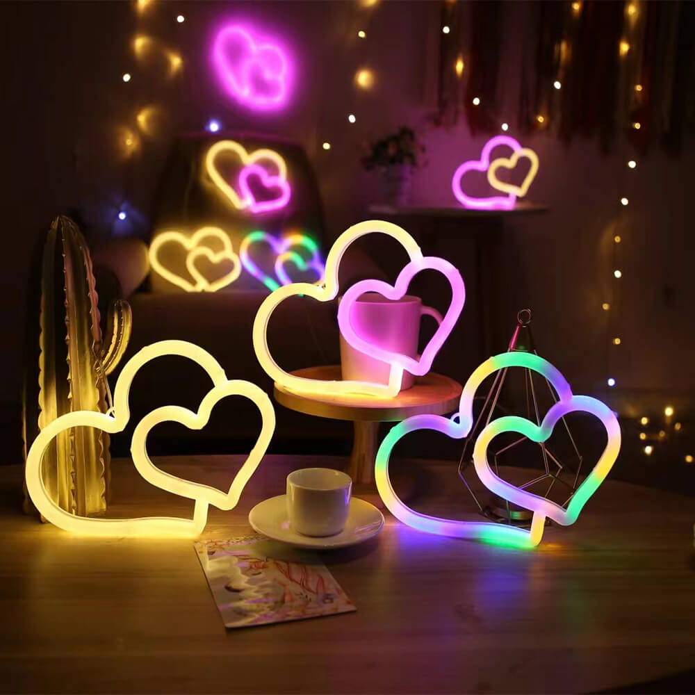 Double Heart Neon Light-Luxandluxy