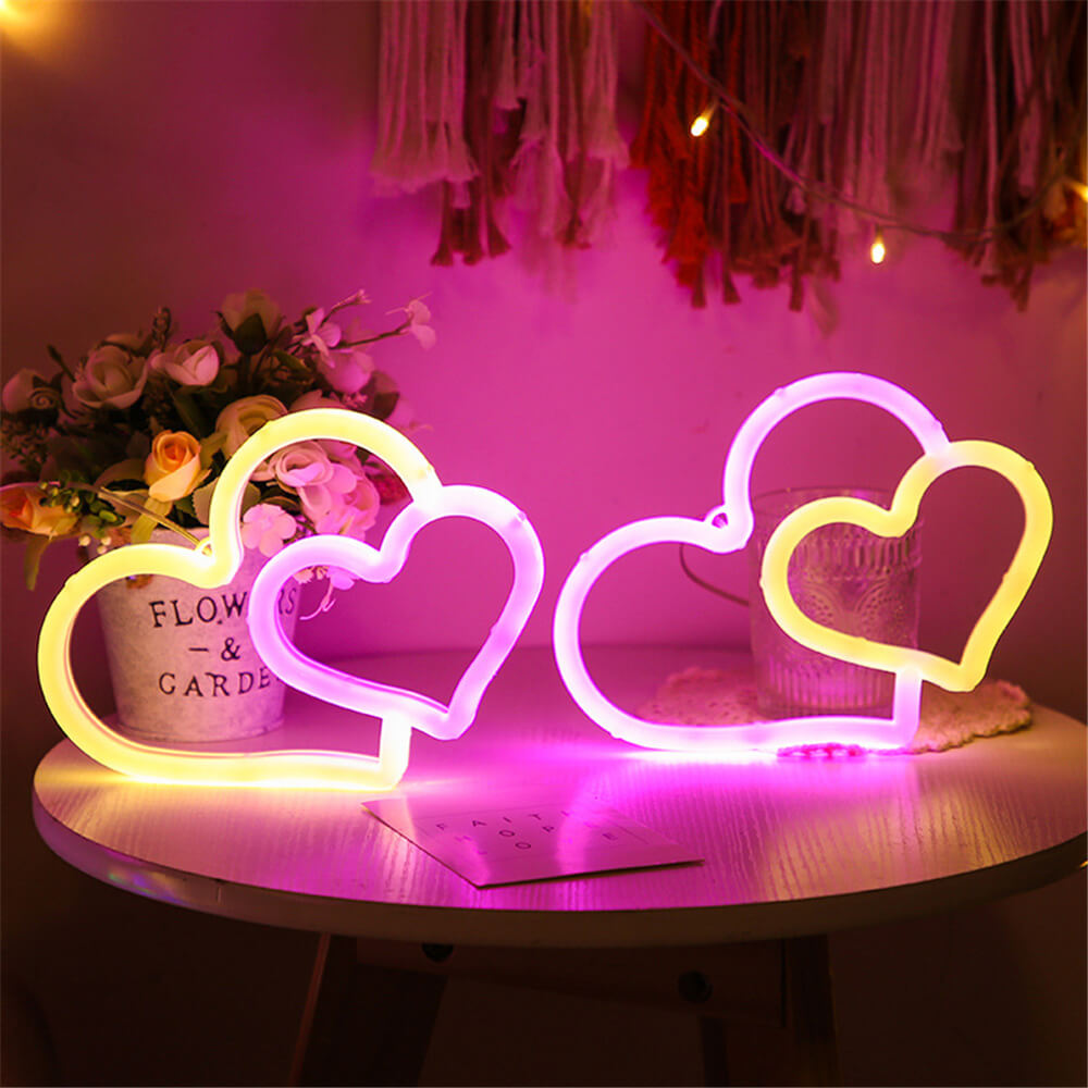 Double Heart Neon Light-Luxandluxy