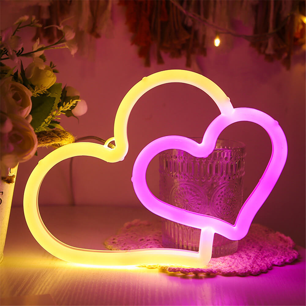 Double Heart Neon Light-Luxandluxy