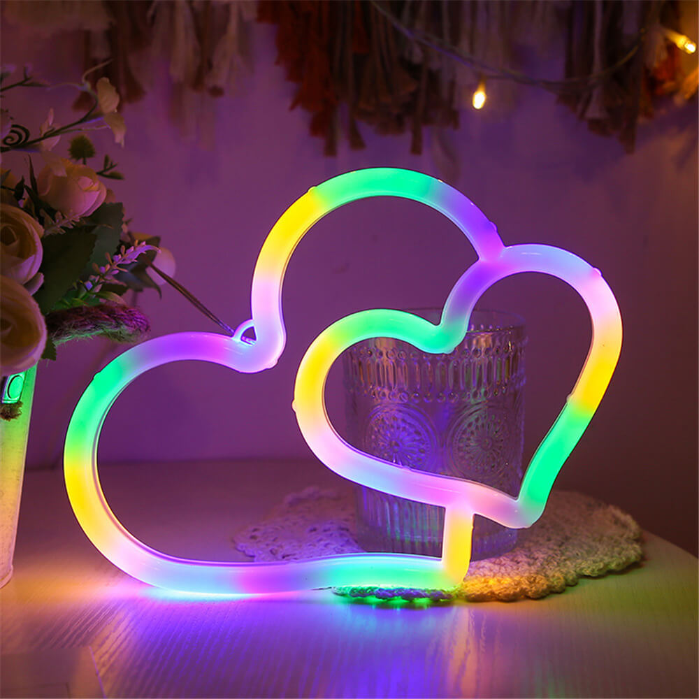 Double Heart Neon Light-Luxandluxy