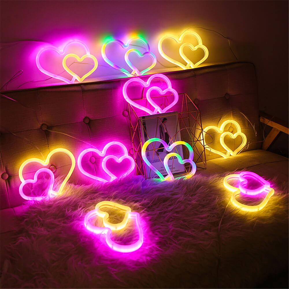 Double Heart Neon Light-Luxandluxy