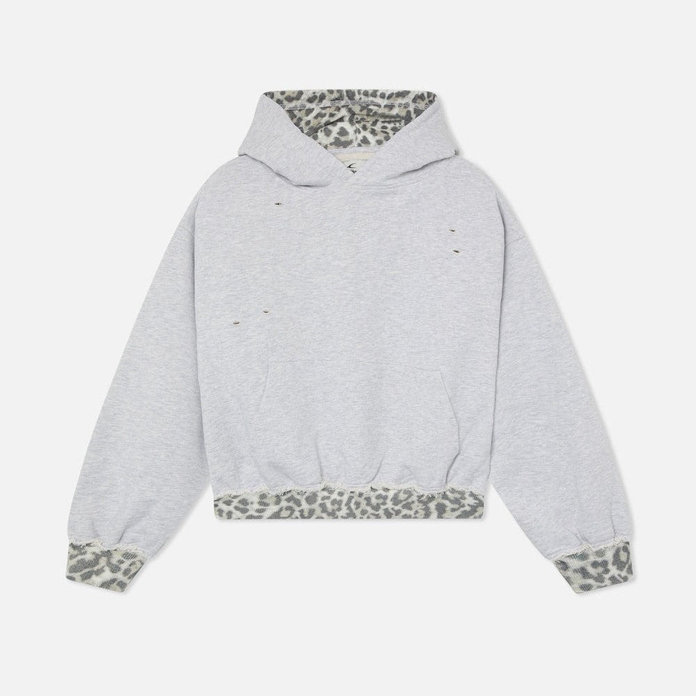 Leopard Print Trim Cropped Hoodie