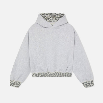 Leopard Print Trim Cropped Hoodie