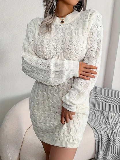 Body-Con Cable Knit Crewneck Sweater Dress