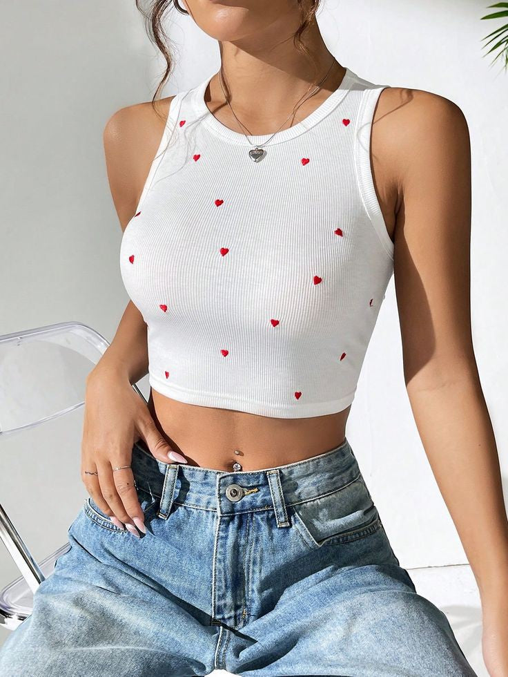 Heart Print Crop Tank Top