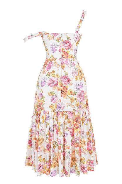 Elia Ivory Floral Midi Dress-Luxandluxy