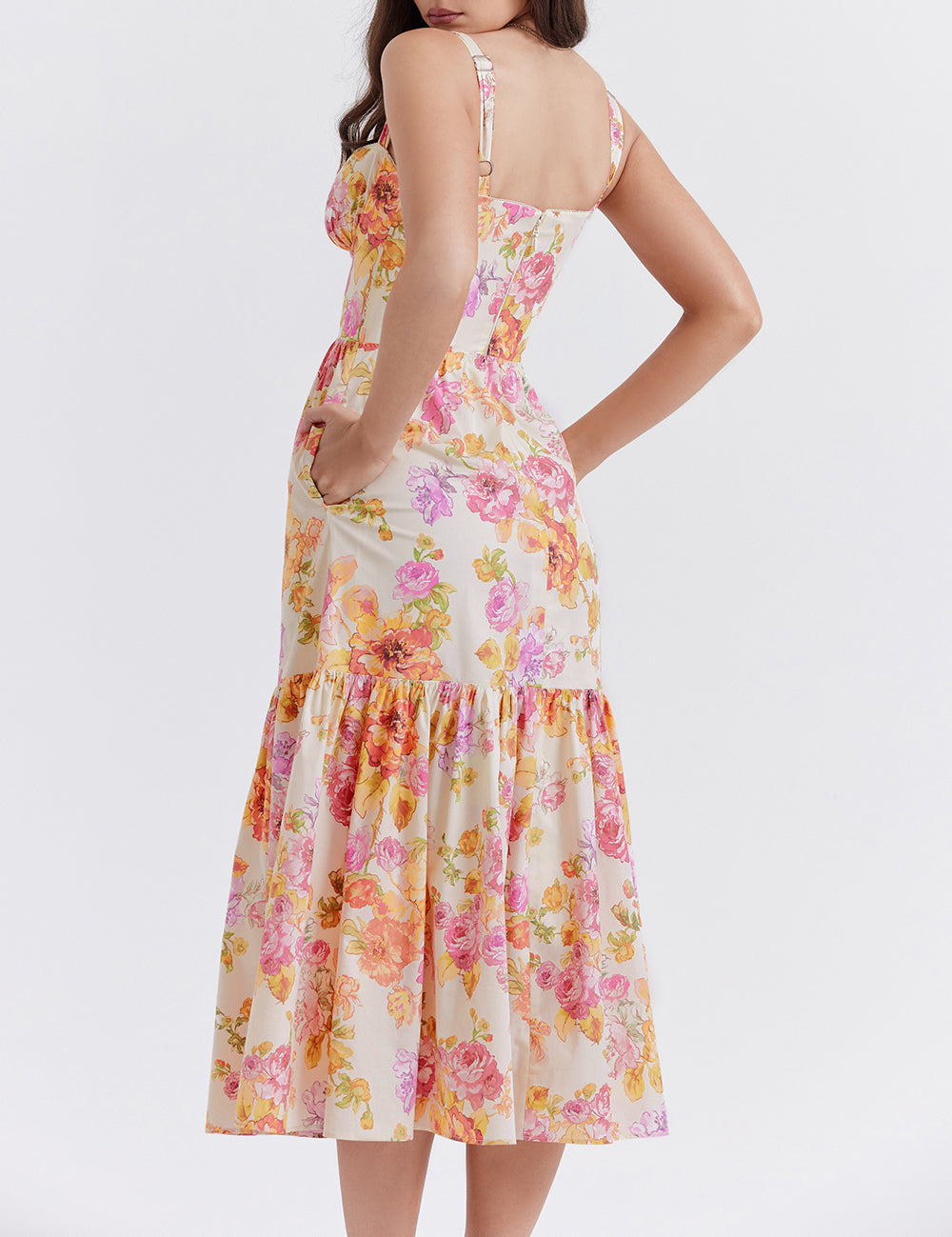 Elia Ivory Floral Midi Dress-Luxandluxy