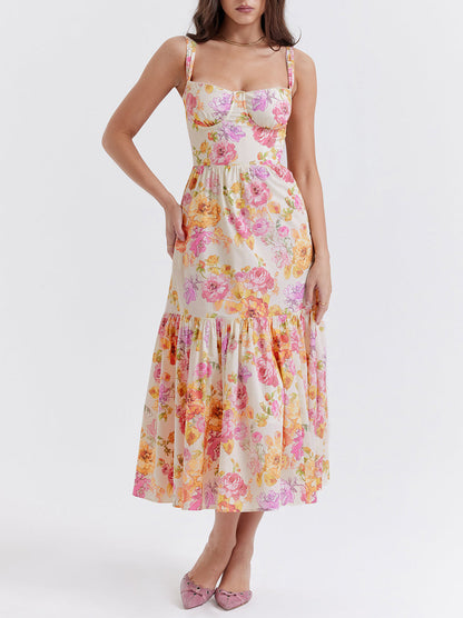 Elia Ivory Floral Midi Dress-Luxandluxy