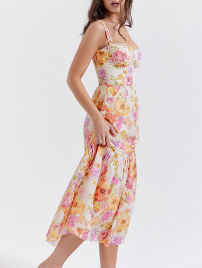 Elia Ivory Floral Midi Dress-Luxandluxy