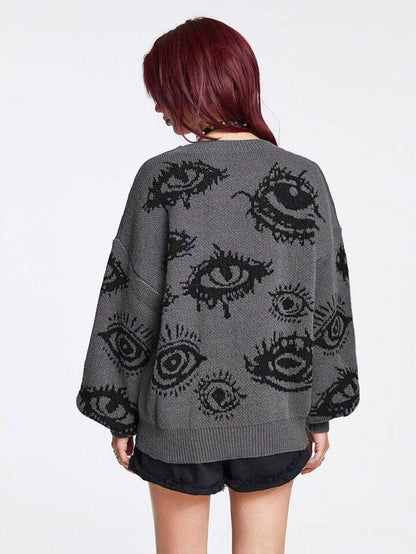 Eyes Pattern Oversize Knit Sweater-Luxandluxy