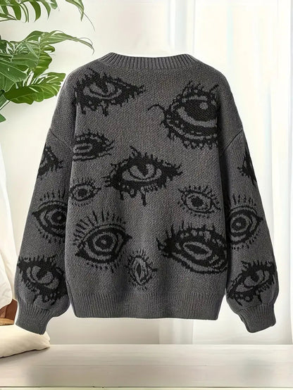 Eyes Pattern Oversize Knit Sweater-Luxandluxy