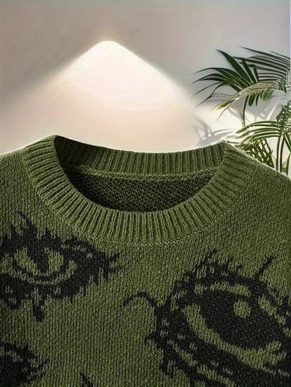 Eyes Pattern Oversize Knit Sweater-Luxandluxy