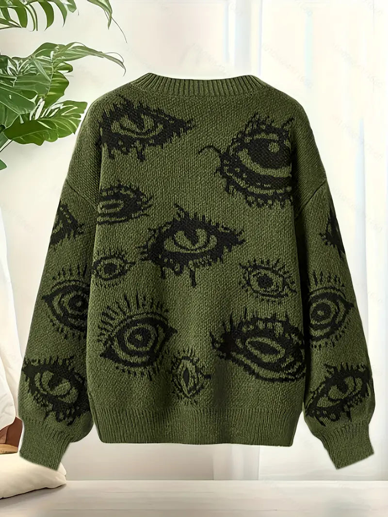 Eyes Pattern Oversize Knit Sweater-Luxandluxy