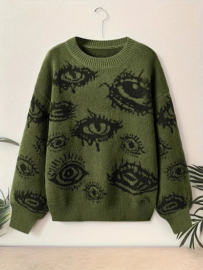 Eyes Pattern Oversize Knit Sweater-Luxandluxy