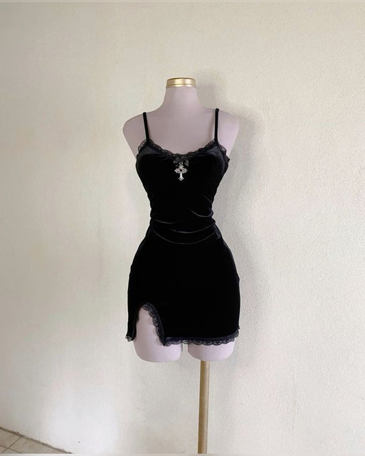 Crucifix Velvet Gothic Mini Dress