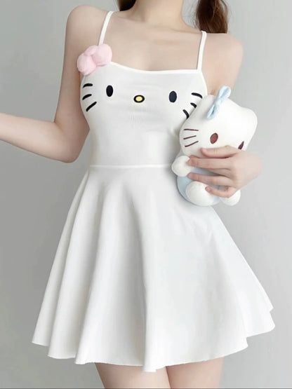 White Hello Kitty Bow Sleeveless Mini Dress