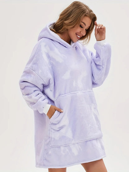 Plush lounge robe pocket blanket hoodie
