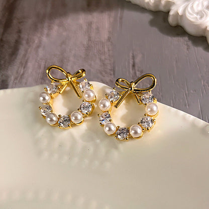 Faux Pearl And Rhinestone Earrings-Luxandluxy