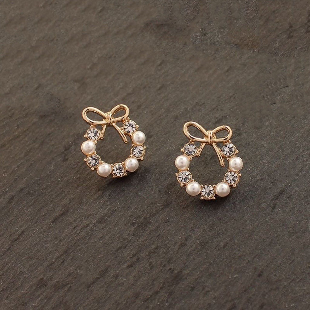 Faux Pearl And Rhinestone Earrings-Luxandluxy