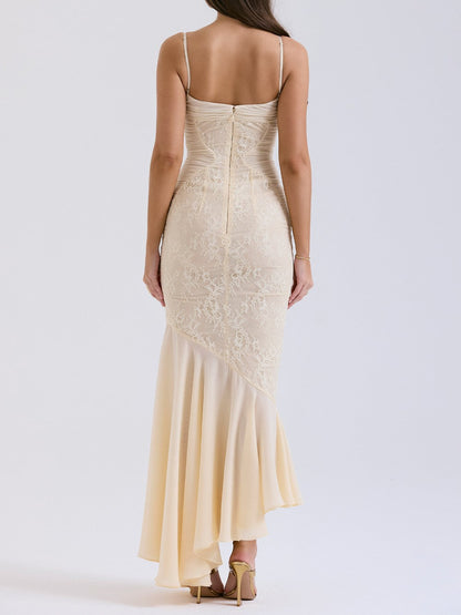 Felicia Vanilla Chiffon & Lace Gown-Luxandluxy