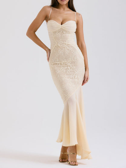 Felicia Vanilla Chiffon & Lace Gown-Luxandluxy