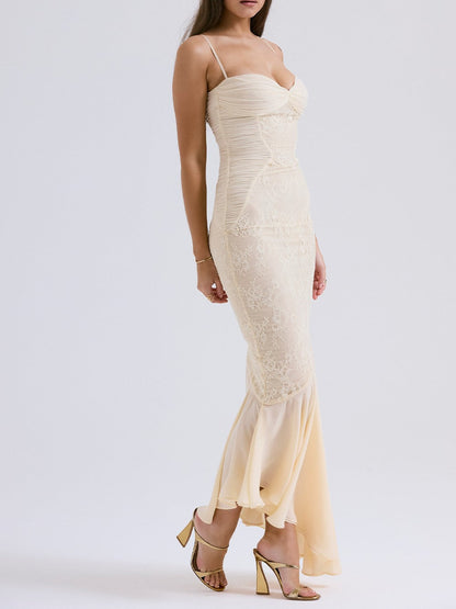 Felicia Vanilla Chiffon & Lace Gown-Luxandluxy