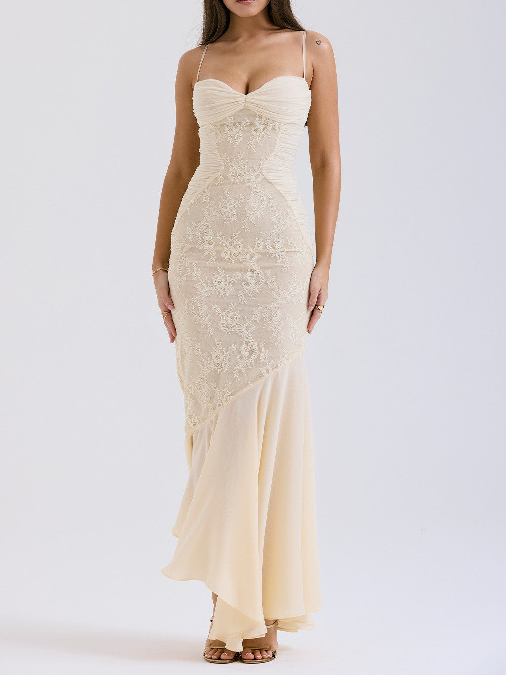 Felicia Vanilla Chiffon & Lace Gown-Luxandluxy