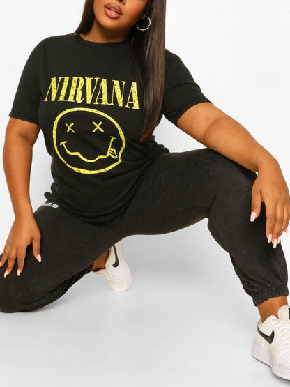 Black 'Nirvana' Smiley Face T-Shirt