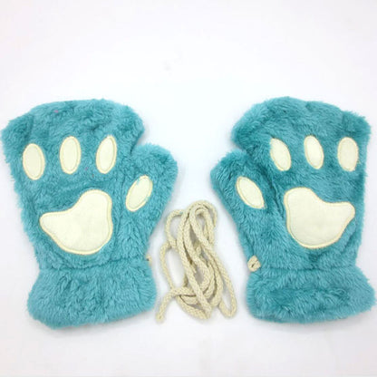 Fluffy Cat Paw Fingerless Gloves-Luxandluxy