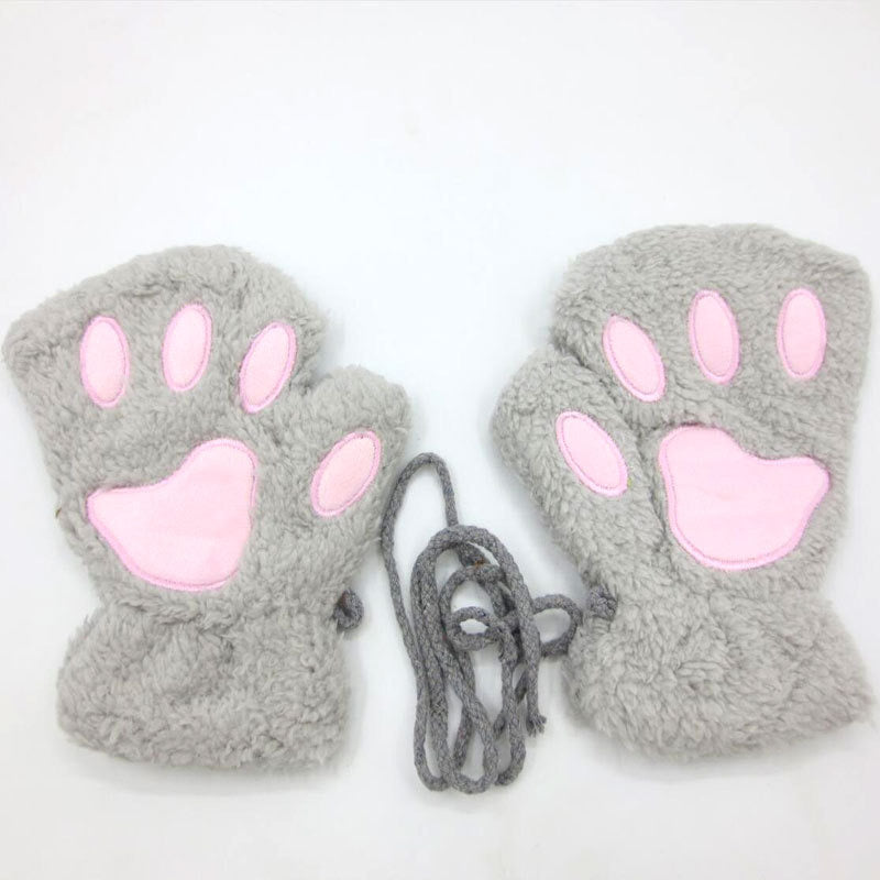 Fluffy Cat Paw Fingerless Gloves-Luxandluxy