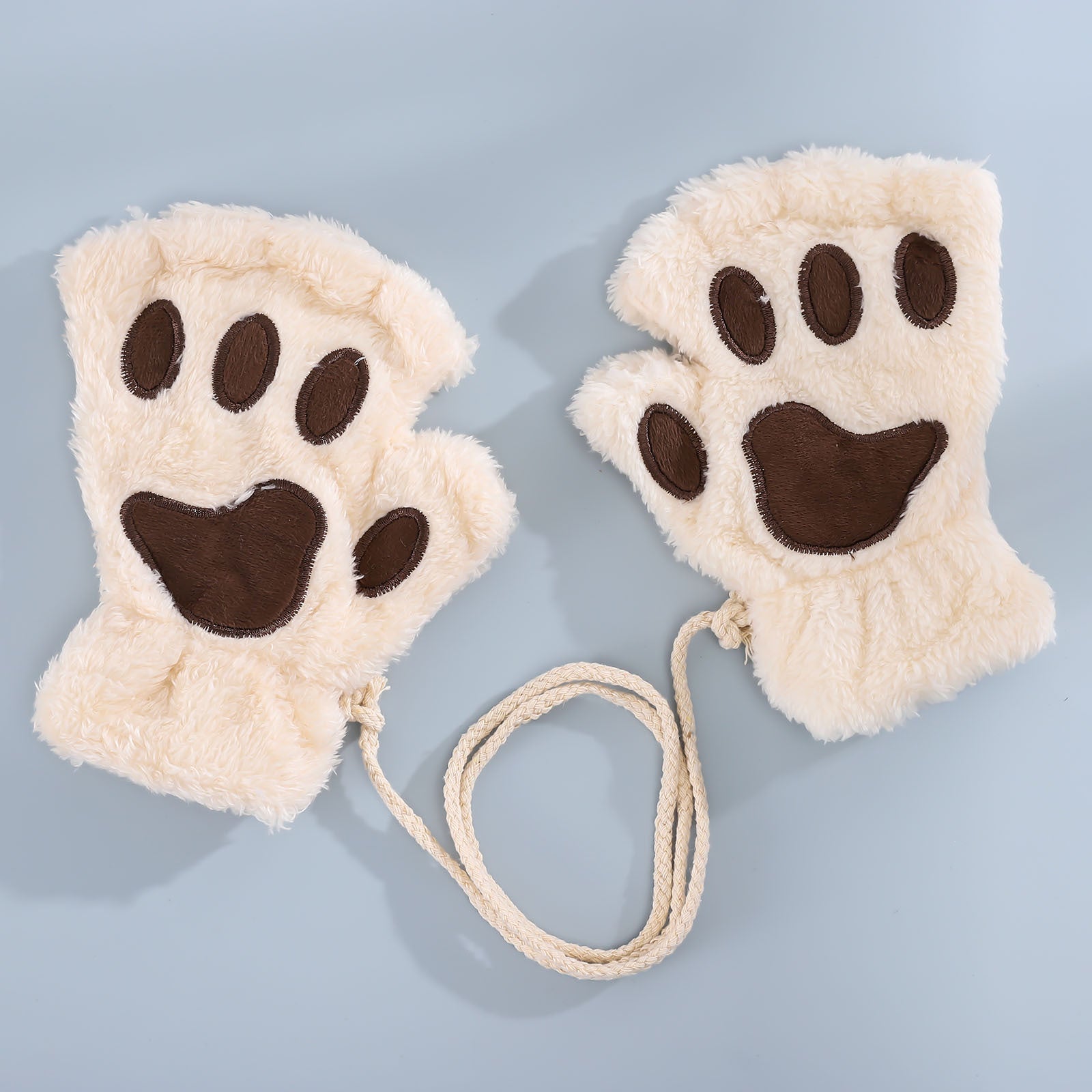 Fluffy Cat Paw Fingerless Gloves-Luxandluxy