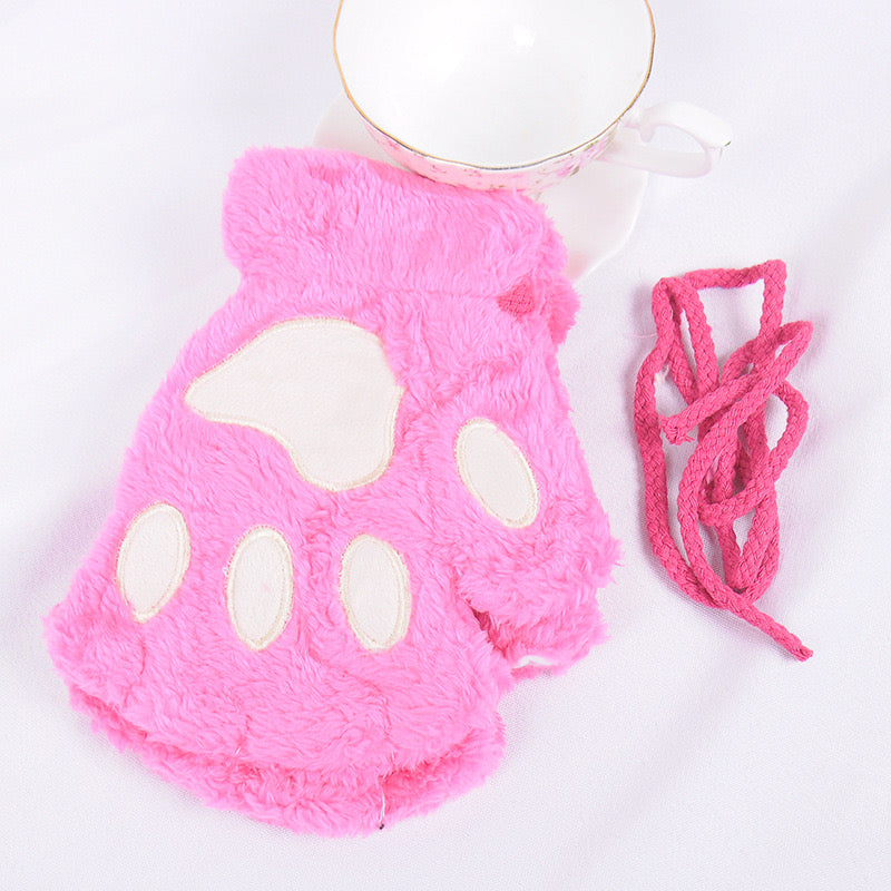 Fluffy Cat Paw Fingerless Gloves-Luxandluxy