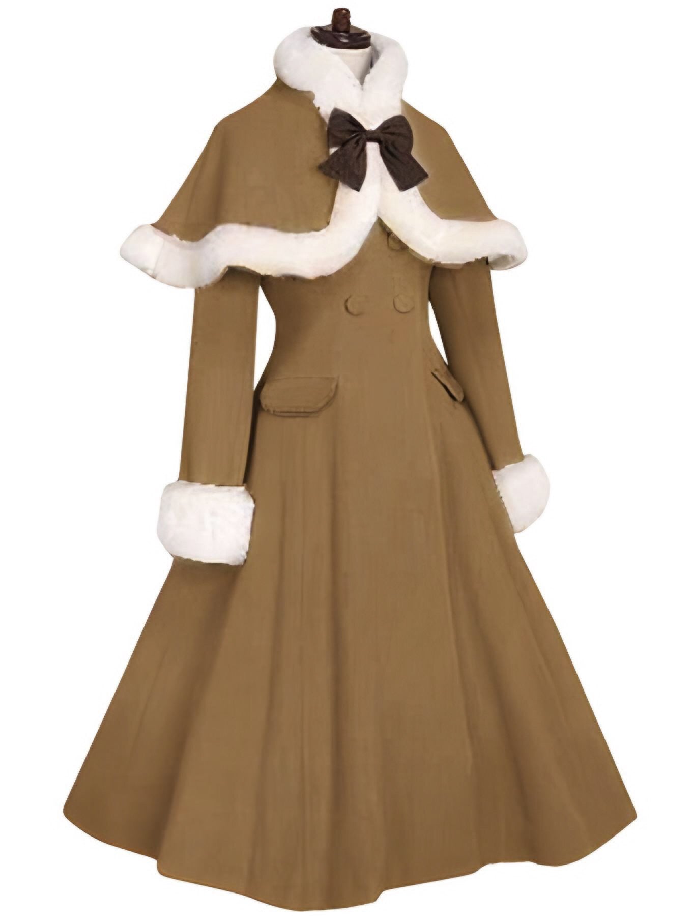 Fur Double-Breasted Bow Coat Dress-Luxandluxy