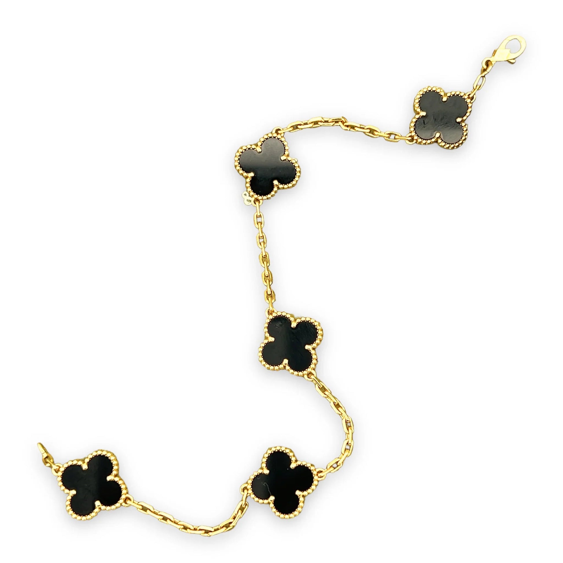 Gold Black 5 Motif Clover Bracelet-Luxandluxy