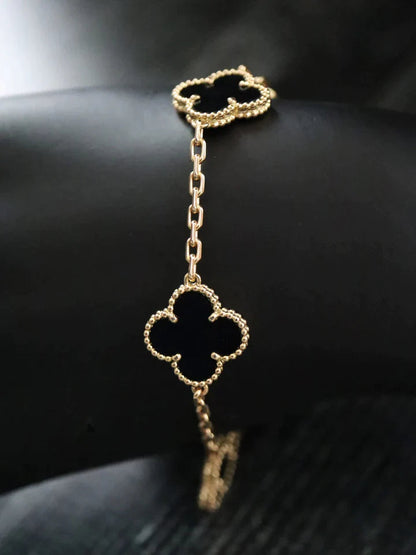 Gold Black 5 Motif Clover Bracelet-Luxandluxy