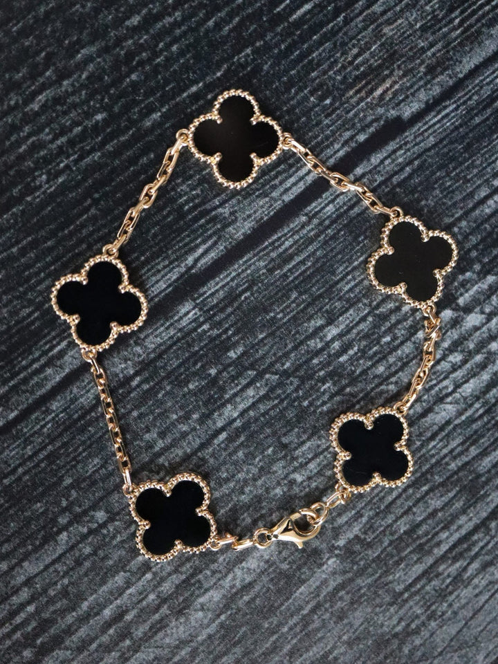 Gold Black 5 Motif Clover Bracelet-Luxandluxy