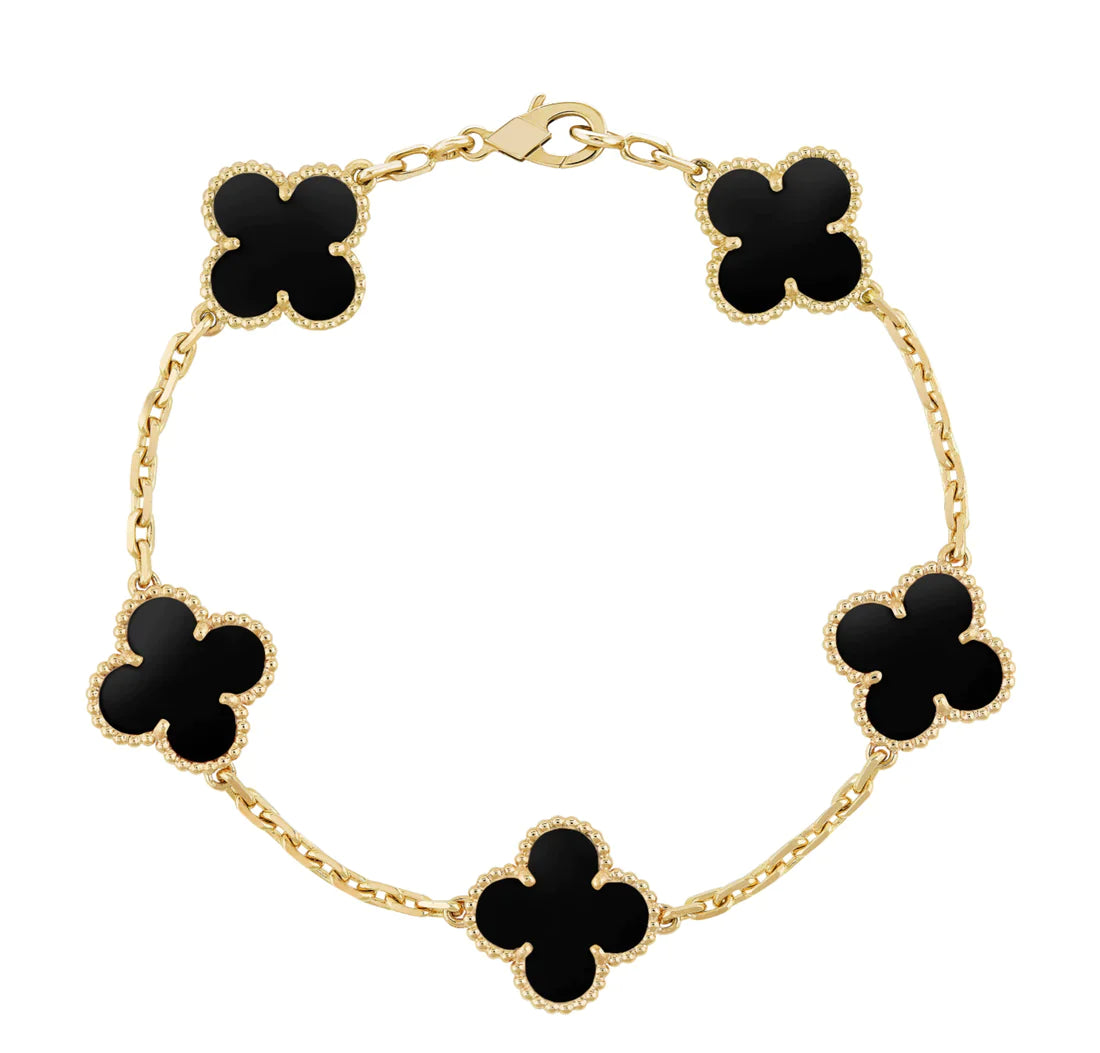 Gold Black 5 Motif Clover Bracelet-Luxandluxy