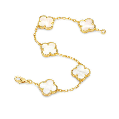 Gold White 5 Motif Clover Bracelet-Luxandluxy