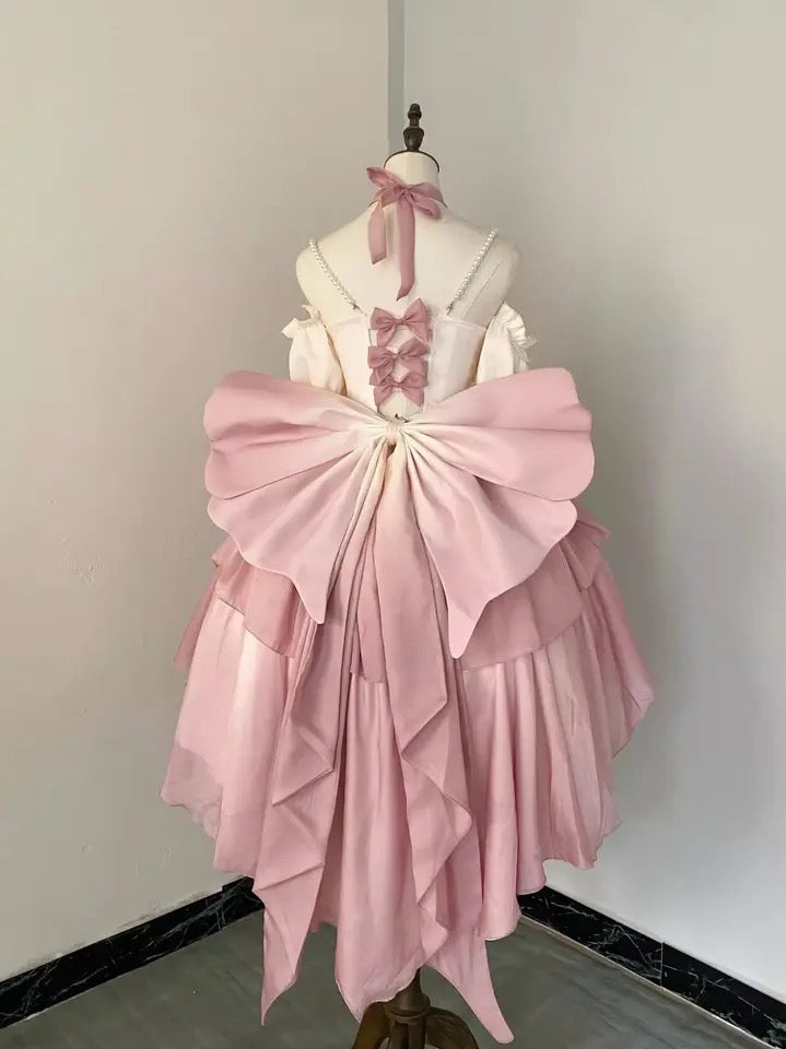 Gradient Bowknot Pearl Rosette Lolita Dress-Luxandluxy