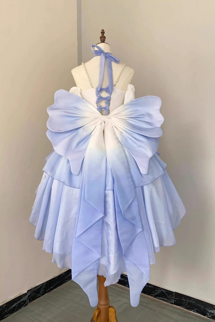 Gradient Bowknot Pearl Rosette Lolita Dress-Luxandluxy