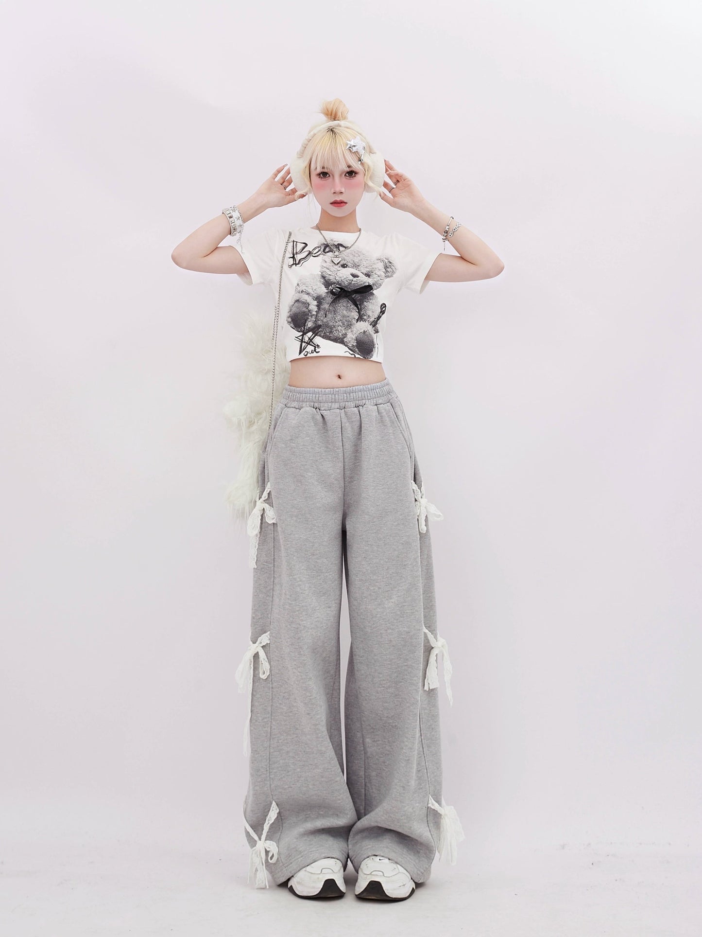 Gray Side Bow Tie Sweatpants-Luxandluxy