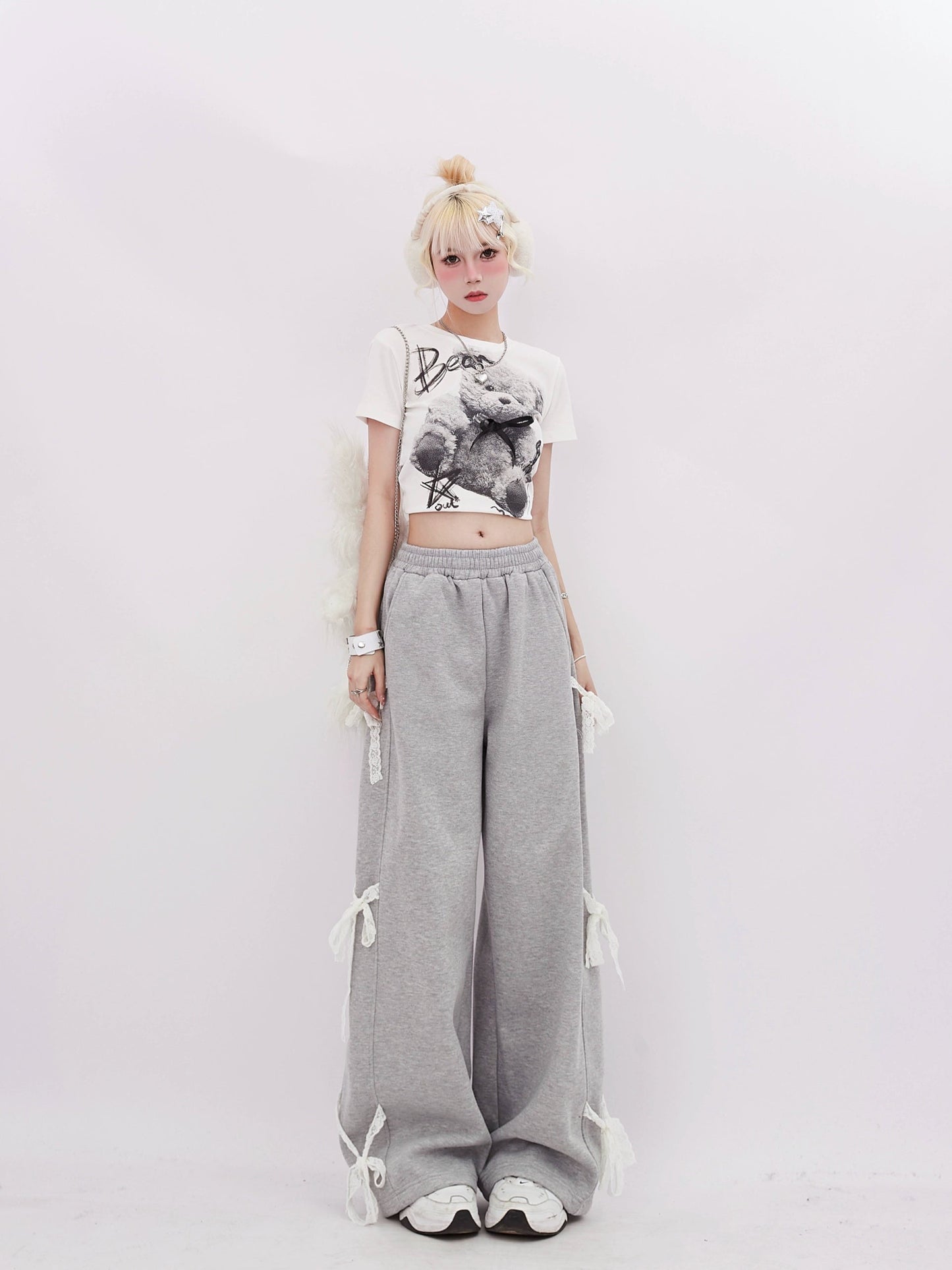 Gray Side Bow Tie Sweatpants-Luxandluxy