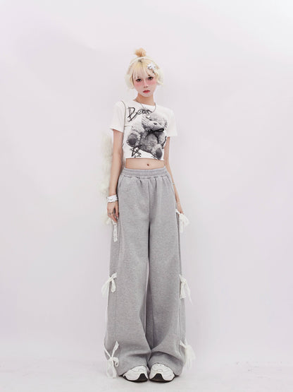 Gray Side Bow Tie Sweatpants-Luxandluxy