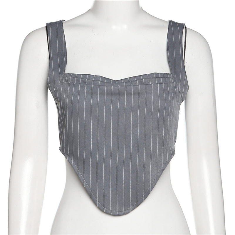 Grey Striped Crop Top-Luxandluxy