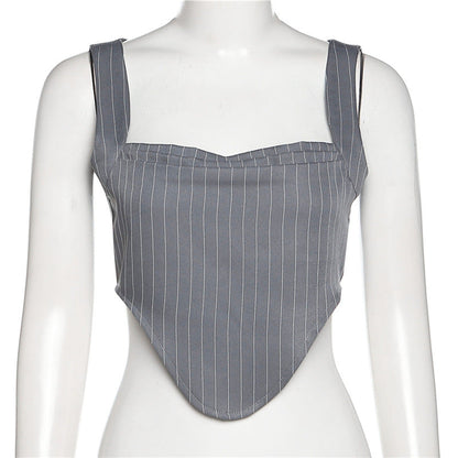 Grey Striped Crop Top-Luxandluxy